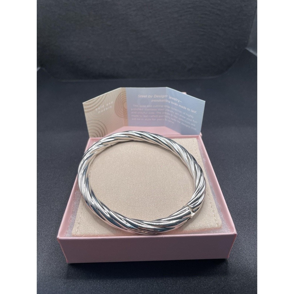 Vintage Stainess Steel Rope Twisted Hinged 8" Bangle Bracelet. Steel by Design